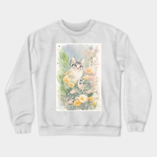 Black and White Cat in the Flower Garden Crewneck Sweatshirt